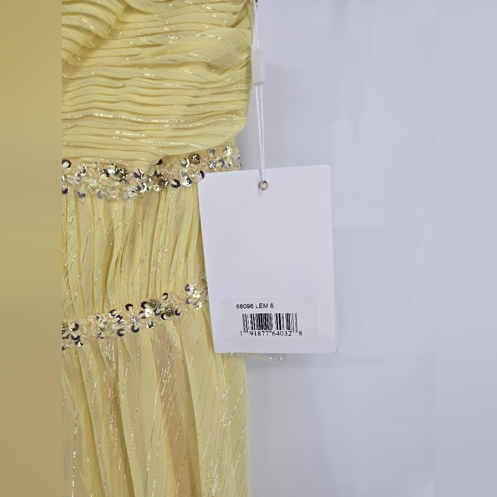 NWT! Mac Duggal, Strapless Beaded High Low Gown, Lemon, MSRP $498 - Picture 8 of 12